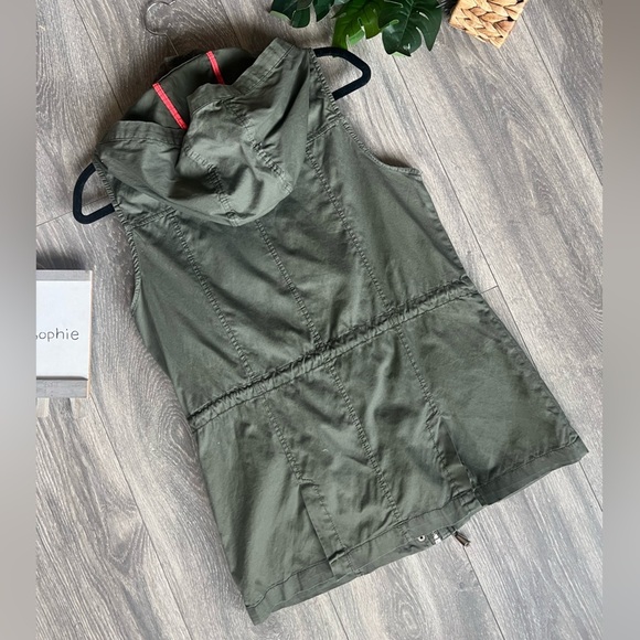 Cavalini Army Green Hooded Cotton Utility Vest w Toggle Drawstring Waist Sz PM - Picture 8 of 12
